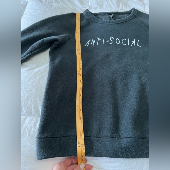 Crewneck Sweatshirt~ Size Medium “Anti-Social” Distressed Black. - Picture 4 of 8